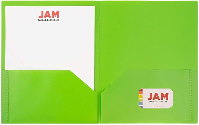 JAM PAPER Plastic 2 Pocket POP Folders - Durable School Folders - Lime Green - 6/Pack