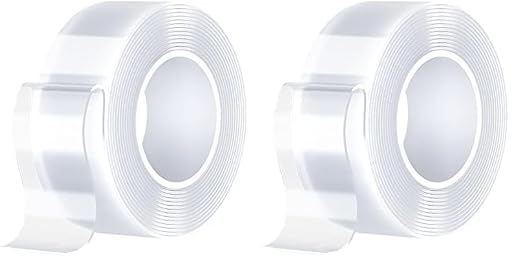 SANKEMU Double-Sided Tape Heavy Duty 9.84 FT x 1.18 in – Clear Removable Mounting Tape for Walls, Carpet, Rugs, Posters – Reusable, No-Residue, Indoor/Outdoor Nano Gel Grip (Pack of 2)