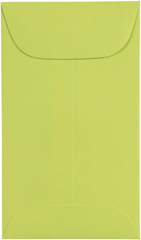 JAM PAPER #3 Coin Business Colored Envelopes - 2 1/2 x 4 1/4 - Ultra Lime Green - 50/Pack