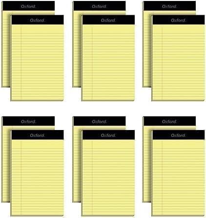 Oxford Legal Pads, Note Pads, 50 Jr. Legal Ruled 5" x 8" Sheets, Canary Yellow Paper with Firm Back, Small Portable Notepads, Proudly Made in the USA, 12 Count (Pack of 12)