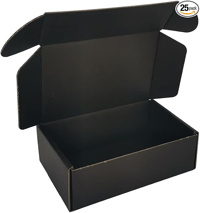 6x4x2'' Small Shipping Boxes 25 Pack, Black Corrugated Cardboard Mailers for Small Business (CM642B25)