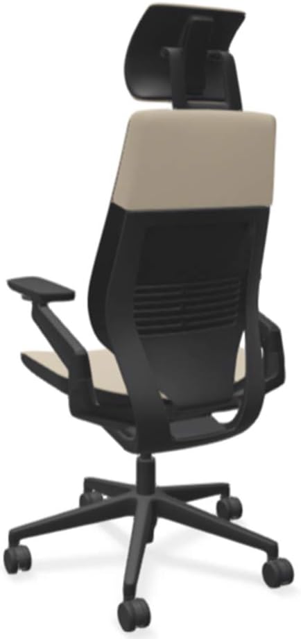 Steelcase Gesture Office Desk Chair with Headrest in Elmosoft Genuine Mica L114 Leather Plus Lumbar Support Low Black Frame
