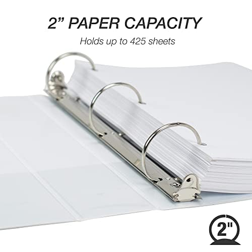 Samsill 2 Inch 3 Ring Binders, Economy Round Ring, Clear View Cover, 425 Sheet Capacity - for School, Home, Office - White, 12 Pack