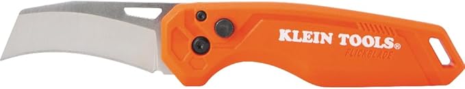 Klein Tools 44321 Folding Utility Pocket Knife, Compact EDC with Hawkbill Knife Blade, Button Lock, Pocket Clip, and Tether Hole