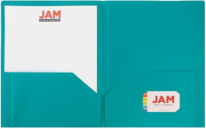 JAM PAPER Plastic 2 Pocket POP Folders - Durable School Folders - Teal Blue - 24/Pack