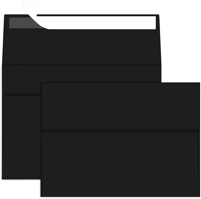 4x6 Black Envelopes For Invitation, A6 envelope 4.75 x 6.5 inch, 4X6 Envelopes for A6 cards,Self Seal envelopes for weddings, greeting cards,baby shower,photos,birthday (50, Black, A6)