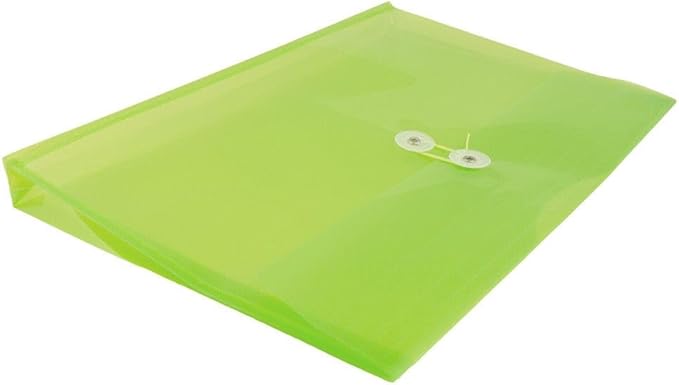 JAM PAPER Plastic Envelopes with Button & String Tie Closure - Letter Booklet - 9 3/4 x 13 - Lime Green - 3/Pack