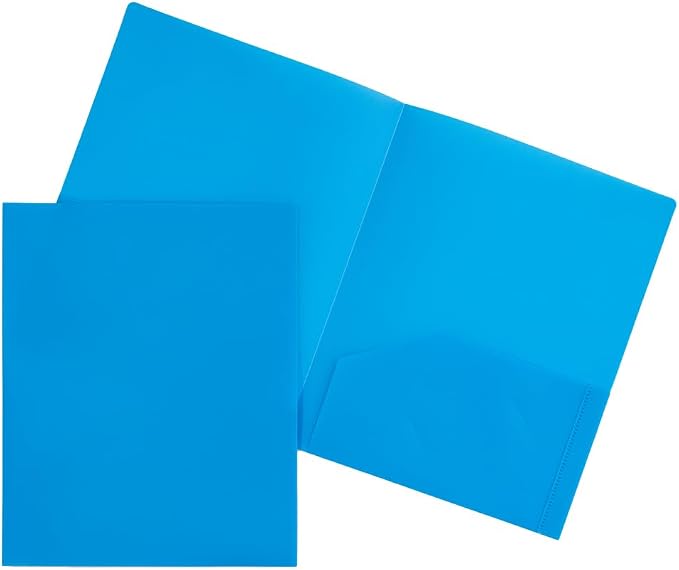 JAM PAPER Plastic 2 Pocket POP Folders - Durable School Folders - Light Blue - 6/Pack