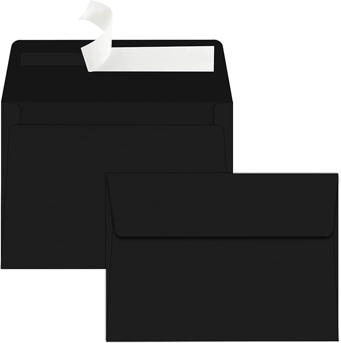 YINUOYOUJIA 50 Packs of A7 envelopes for invitation, 5x7 envelopes for Cards-Self Seal, Square Flap, Great for Wedding, Baby Shower, Mailing, Birthday Party (black)