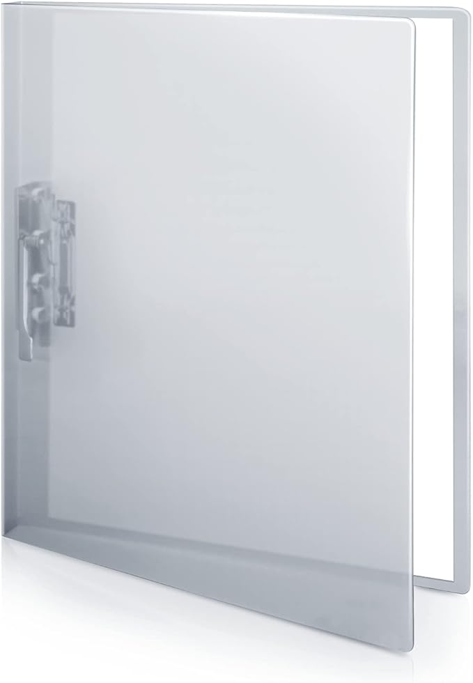 CRANBURY Punchless Clamp Binder (Dusky Gray), Ringless Binder Holds 100 Letter Size Pages, Documents, 8.5x11 Folder with Metal Clip for Home or Office, Transparent Acid-Free Poly