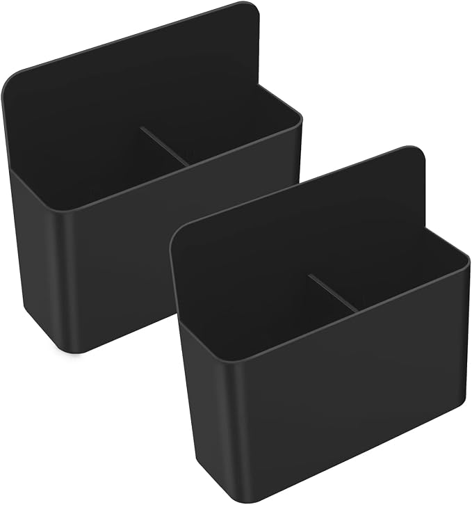 MoKo Magnetic Pen Holder, 2-Pack, Whiteboard Organizer, Black | Magnetic dry erase marker holder has two adjustable compartments and an ABS body for whiteboards and refrigerators.