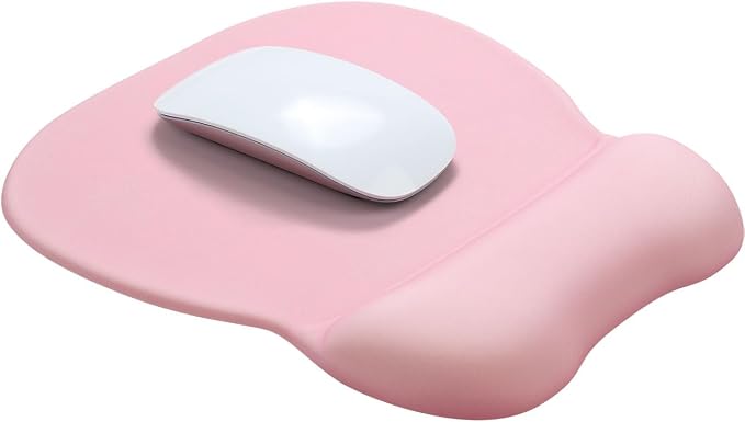 Office Mouse pad with Gel Wrist Rest, 9.2 x 8.1 in, Pink | Ergonomic Shape Design for Pain Relief, Cooling Feel Gel Cushioning for Wrist Comfort, Smooth Lycra Surface, Non-Slip PU Base