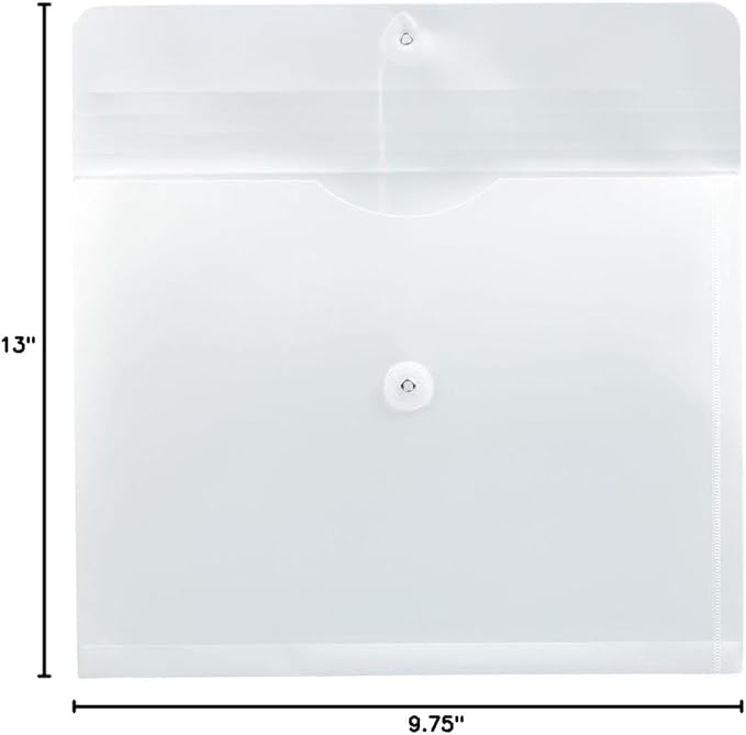 JAM PAPER Plastic Envelopes with Button & String Tie Closure - Letter Booklet - 9 3/4 x 13 - White - 3/Pack