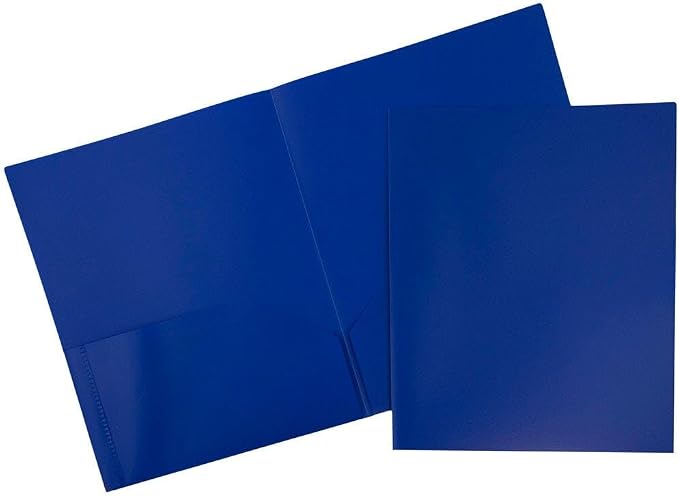 JAM PAPER Plastic 2 Pocket POP Folders - Durable School Folders - Blue - 12/Pack