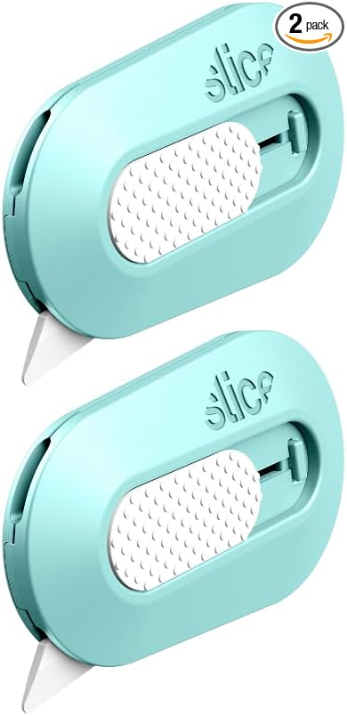 Slice Mini Box Cutter | Manual Retracting | Safe Ceramic Box Cutter Lasting 11x Longer than Metal | Box Opener | 2 Pack | Mint