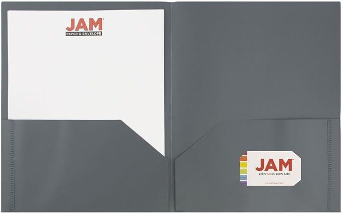 JAM PAPER Plastic 2 Pocket POP Folders - Durable School Folders - Grey - 24/Pack