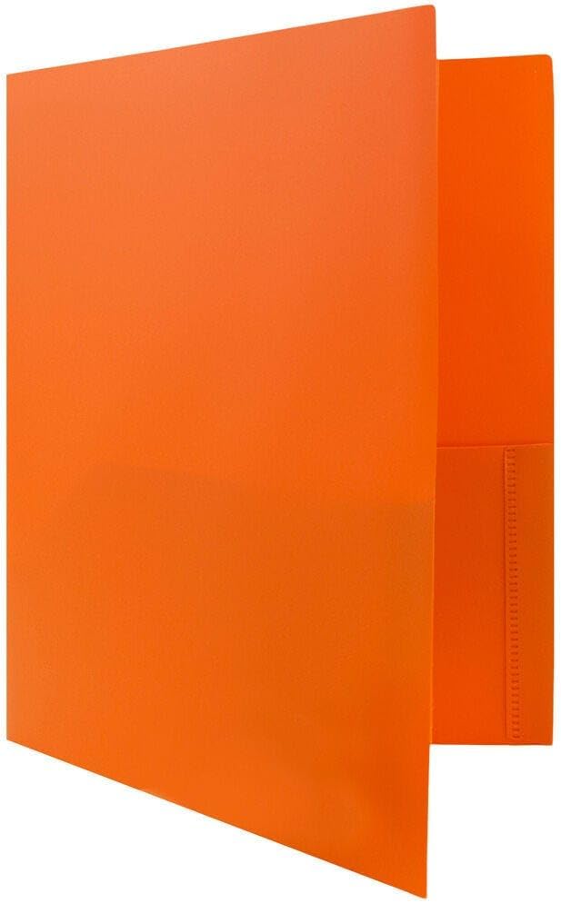 JAM PAPER Plastic 2 Pocket POP Folders - Durable School Folders - Orange - 12/Pack