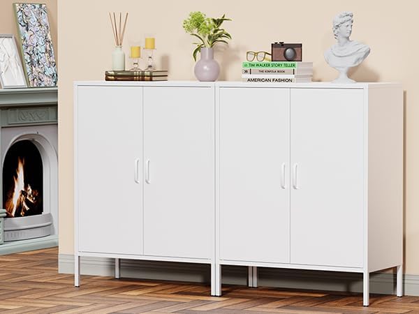 Chshin White Metal Storage Cabinet,Metal Locker Storage Cabinet with 2 Doors and Shelves,Kitchen Pantry Cabinet,Modern Storage Freestanding Organizer Rust for Home,Kitchen,Office