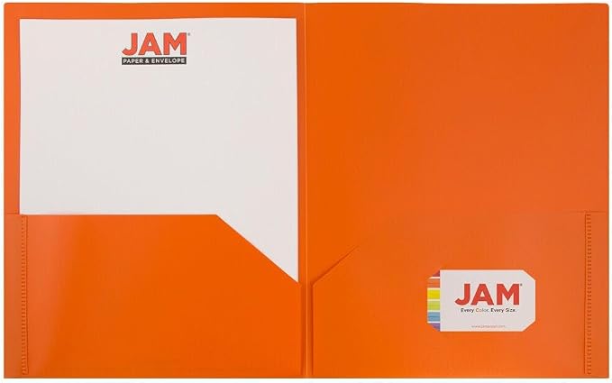 JAM PAPER Plastic 2 Pocket POP Folders - Durable School Folders - Orange - 24/Pack