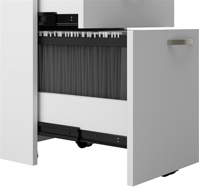 Bush Business Furniture Office in an Hour 65W L Shaped Cubicle Desk with Storage, Drawers, and Organizers in Pure White