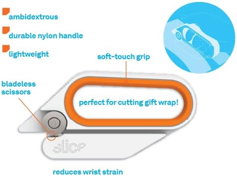 Rotary Scissors Cutting Tool by Slice, Bladeless Scissors, 10598 Ambidextrous Cutter Ideal for Cutting Gift Wrap, Gift Basket Cellophane, Paper 6 Pack, Model Number: 10598-CS