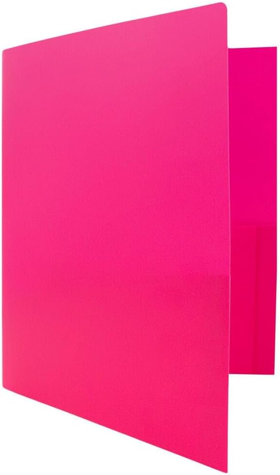 JAM PAPER Heavy Duty Plastic 2 Pocket Extra Tough School Folders - Fuchsia Hot Pink - 12/Pack