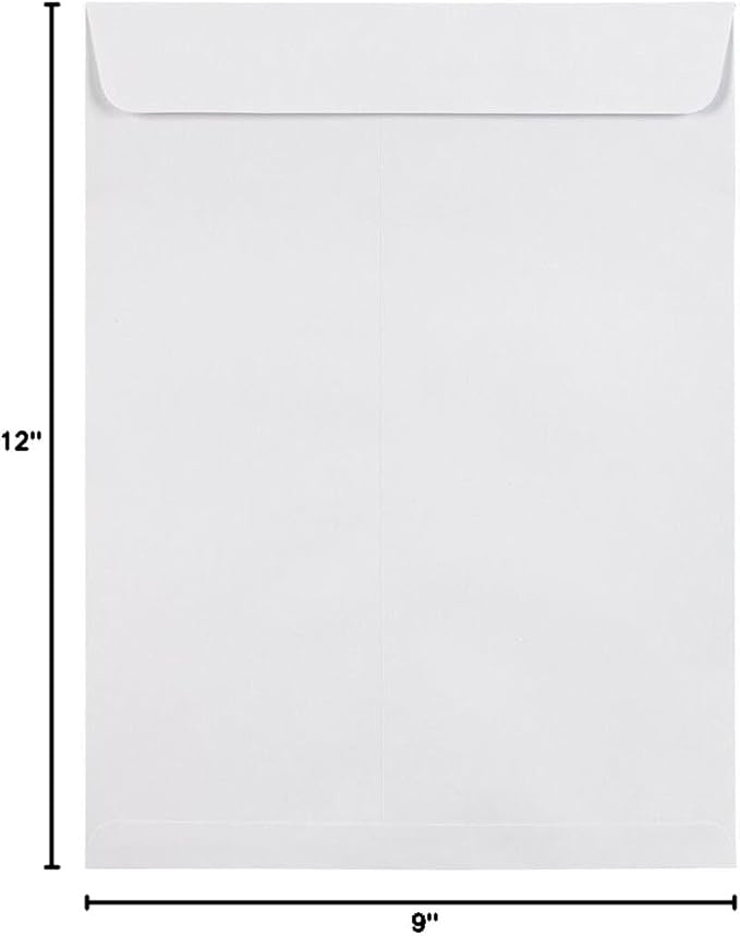 LUXPaper 9 x 12 Open End Envelopes | Peel & Press | White | 28lb. Text | 50 Qty