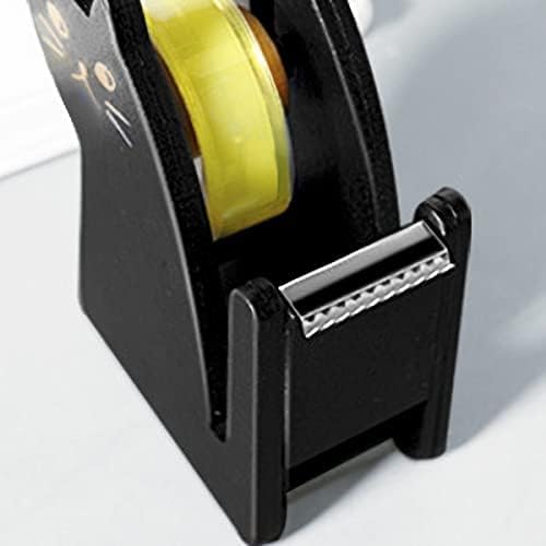 Cute Cat Tape Dispenser,Vintage Wooden Kitty Tape Cutter with 1 Roll Tape for Home Office Desktop Accessory (Black)