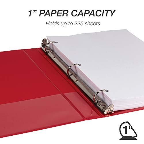 Samsill Durable 1 inch 3 Ring Binder, D Ring Binder, Customizable Clear View Cover, Basic Assortment, 4 Pack