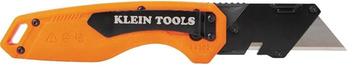 Klein Tools 44302 Folding FLICKBLADE Utility Knife with Side Release Button, Compact, Dual Locking Positions for Versatile Cutting Options