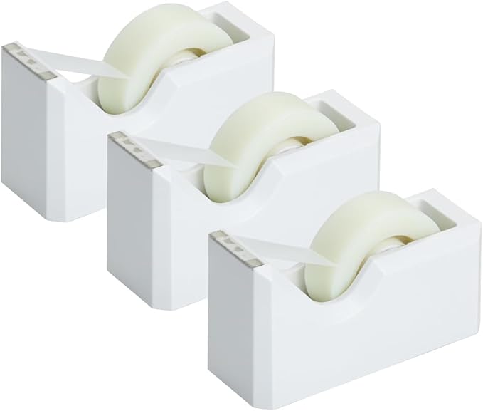 JAM PAPER Colorful Desk Tape Dispensers - White - 3/Pack