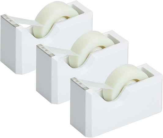 JAM PAPER Colorful Desk Tape Dispensers - White - 3/Pack