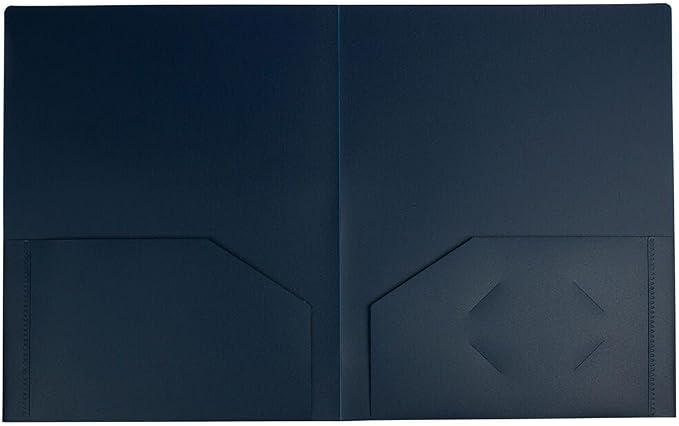 JAM PAPER Heavy Duty Plastic 2 Pocket Extra Tough School Folders - Navy Blue - 24/Pack