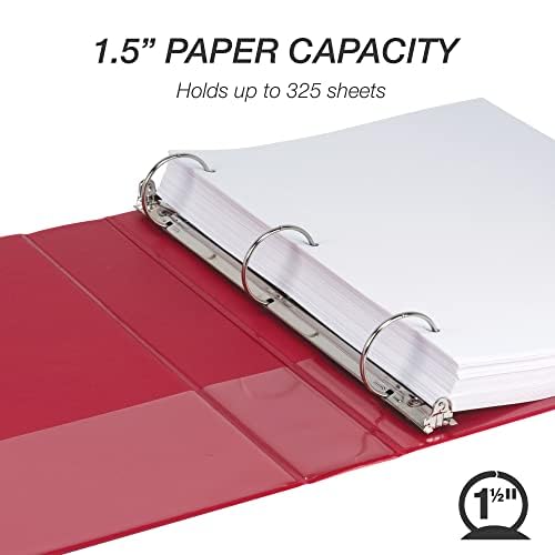 Samsill 1.5 Inch 3 Ring Binders, Economy Round Ring, Clear View Cover, 325 Sheet Capacity - for School, Home, Office - Red, 4 Pack