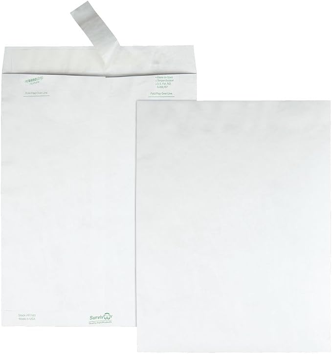 Quality Park Tyvek Envelopes,Large 10x13 Mailers,Easy-to-Open Tamper Evident Pull Strip,Rip,Puncture&Water Resistant Self Sealing Mailing Envelopes for Lightweight Shipping,White,100 Count (Pack of 5)