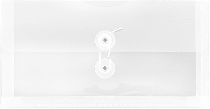 JAM PAPER Plastic Envelopes with Button & String Tie Closure - #10 Business Booklet - 5 1/4 x 10 - Clear - 3/pack