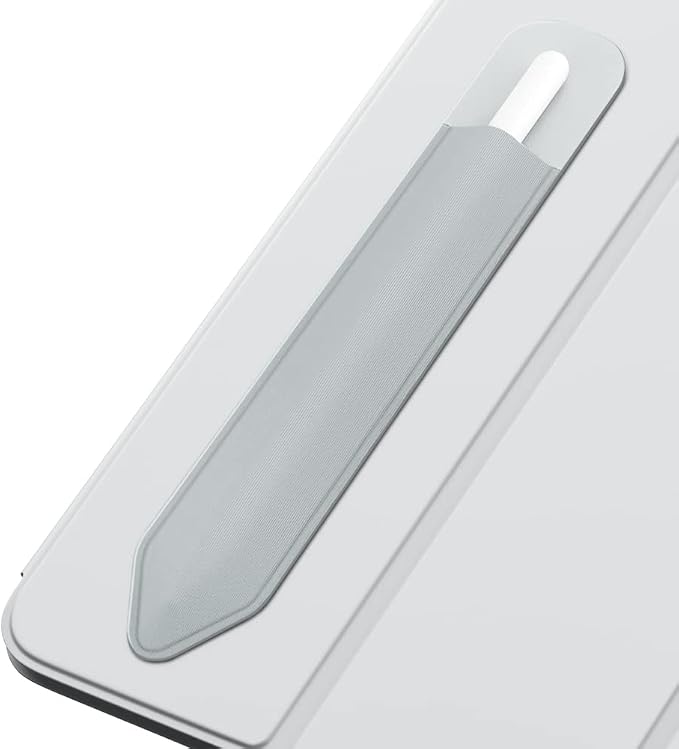 MoKo Adhesive Pencil Case Holder Sticker for Apple Pencil, Silver Grey | Elastic Pencil Pocket Pouch, Adhesive Sleeve, Attached to iPad Case, For Pro/USB-C/1st/2nd Gen and Similarly Stylus Pens
