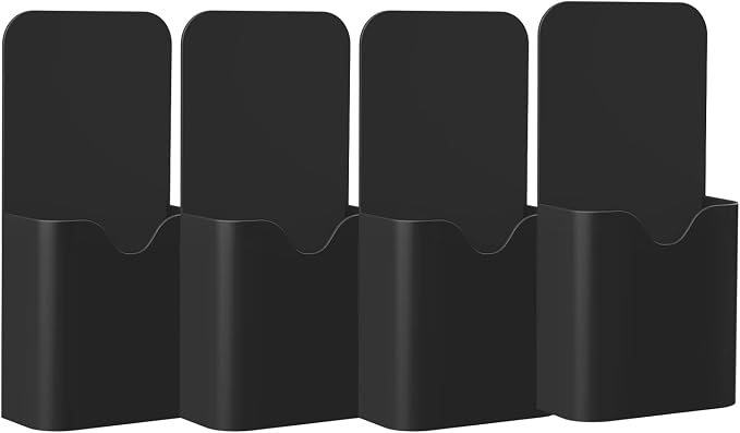 MoKo Magnetic Pen Holder, 4-Pack, Whiteboard Organizer, Black | Magnetic dry erase marker holder set stores pens, pencils and markers on refrigerators, whiteboards and lockers.