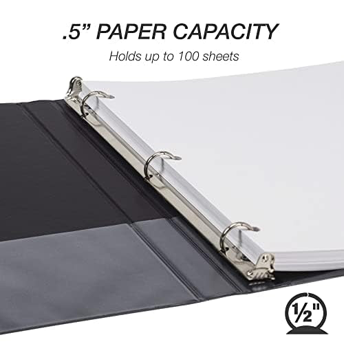 Samsill 0.5 Inch 3 Ring Binders, Economy Round Ring, Clear View Cover, 100 Sheet Capacity - for School, Home, Office - Black, 4 Pack