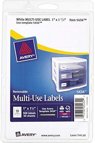 Avery Self-Adhesive Removable Labels, 1 x 1.5 Inches, White, 500 per Pack (05434)
