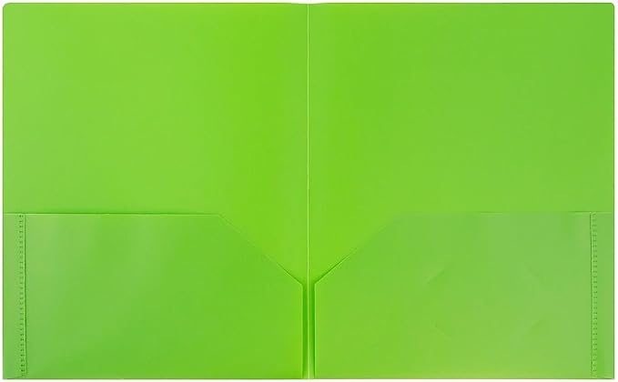 JAM PAPER Plastic 2 Pocket POP Folders - Durable School Folders - Lime Green - 6/Pack