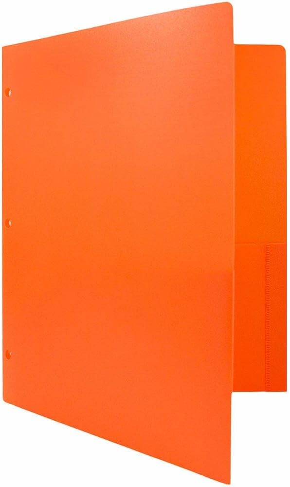JAM PAPER Heavy Duty Plastic 3 Hole Punch Pocket Folders - Extra Tough School Folders - Orange - 24/Pack