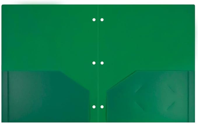 JAM PAPER Heavy Duty Plastic 3 Hole Punch Pocket Folders - Extra Tough School Folders - Green - 24/Pack