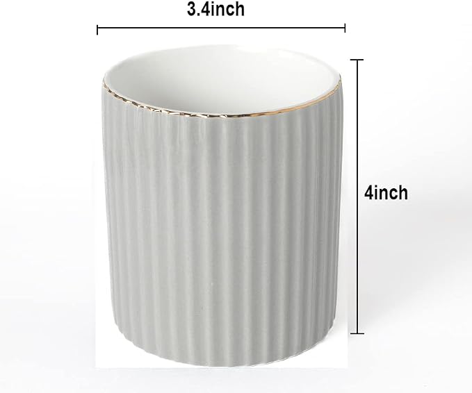 CROWNOS Pen Holder for Desk, Ceramic Pencil Cup Office Desk Organizer, Makeup Brush Holder, Light Gray