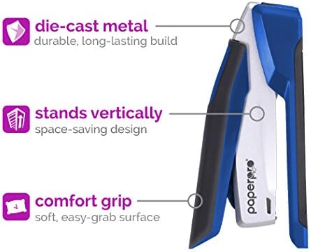 Bostitch Office InPower Spring-Powered Premium Desktop Stapler - One Finger, No Effort, Blue/Silver (1118) (Pack of 5)
