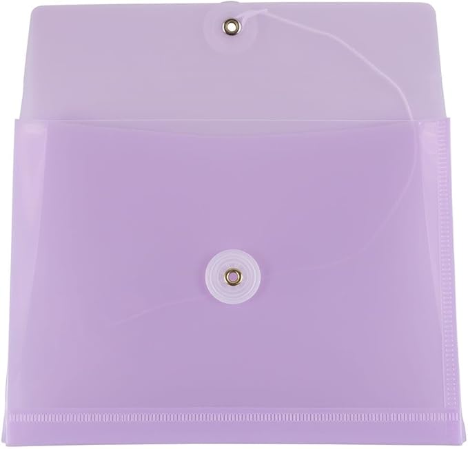 JAM PAPER Plastic Envelopes with Button & String Tie Closure - Index Size - 5 1/2 x 7 1/2 - Lilac Purple - 3/Pack