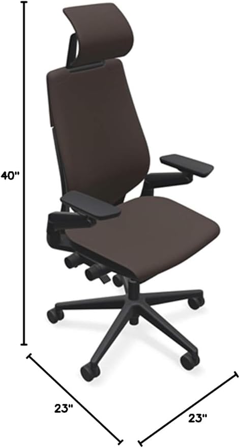 Steelcase Gesture Office Desk Chair with Headrest in Elmosoft Genuine Espresso L133 Leather Plus Lumbar Support Low Black Frame