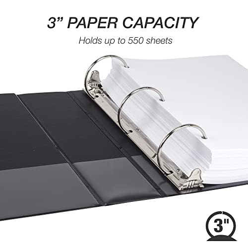 Samsill 3 Inch 3 Ring Binder, Economy Round Ring, Clear View Cover, 550 Sheet Capacity - for School, Home, Office - Black
