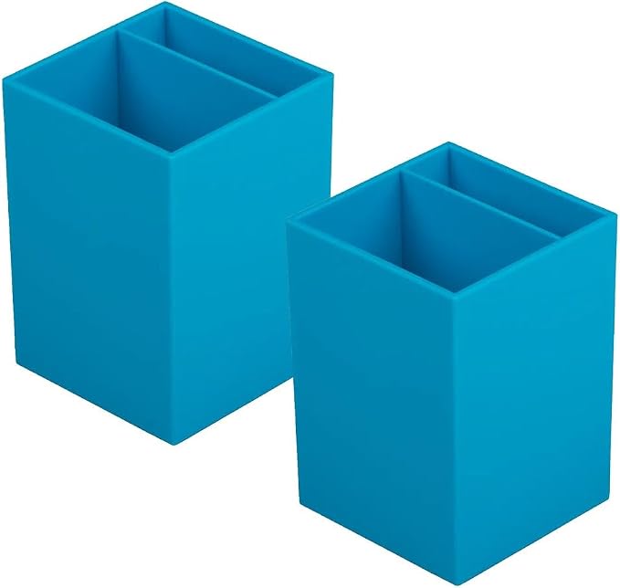 JAM PAPER Plastic Pen Holders - Blue Desktop Pencil Cups - 2/Pack