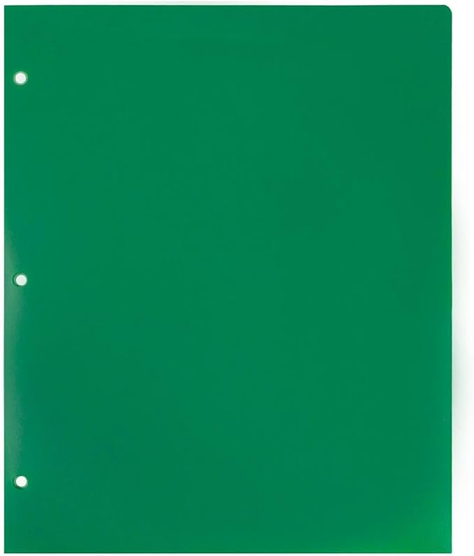 JAM PAPER Heavy Duty Plastic 3 Hole Punch Pocket Folders - Extra Tough School Folders - Green - Bulk 48/Pack
